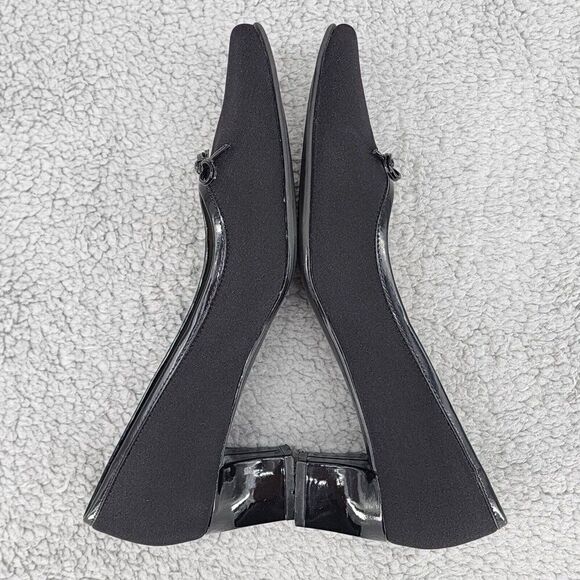 Naturalizer Womens Pumps Sz 6 M Black Fabric Square Toe Bow Retro Vintage Heels - Picture 5 of 9